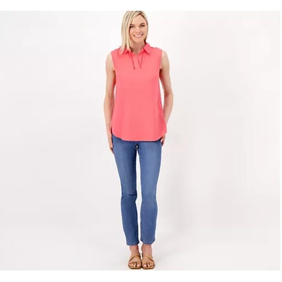 Joan Rivers Women Top Sz XL Sleeveless Linen Ladder Stitch Black A506530 - Picture 3 of 5